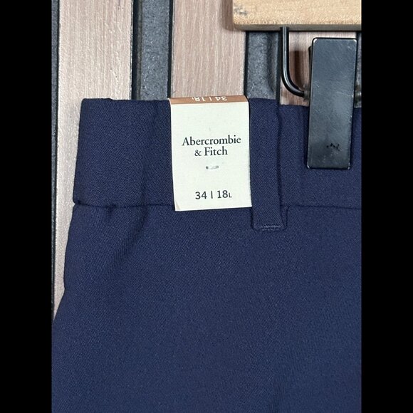 New Abercrombie & Fitch Pleated Trousers 34 / 18L Womens Blue Twill Stretch Pant - Picture 7 of 11